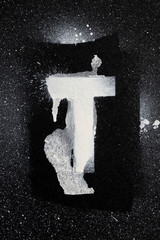 Letter T grunge spray paninted stencil font