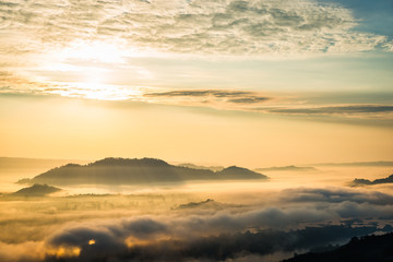 Sunrise and the mist in winter morning