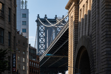 Manhattan bridge and buildings of Dumbo Brooklyn