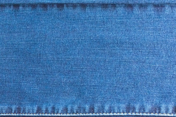 Jeans denim texture with seams on top and bottom, background, texture
