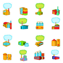 Factory icons set. Cartoon set of 16 factory vector icons for web isolated on white background
