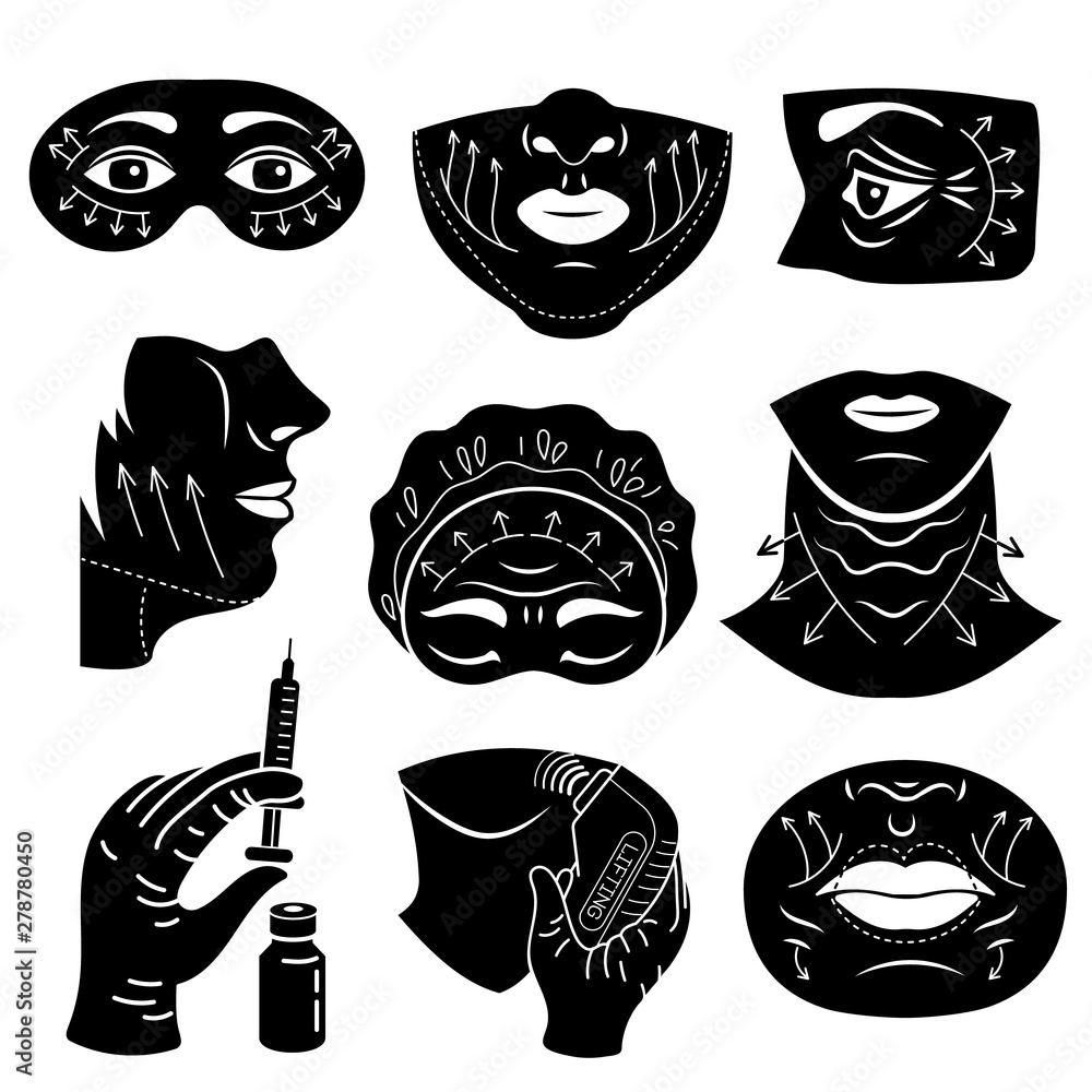 Poster lifting facial icons set. simple set of lifting facial vector icons for web design on white backgrou