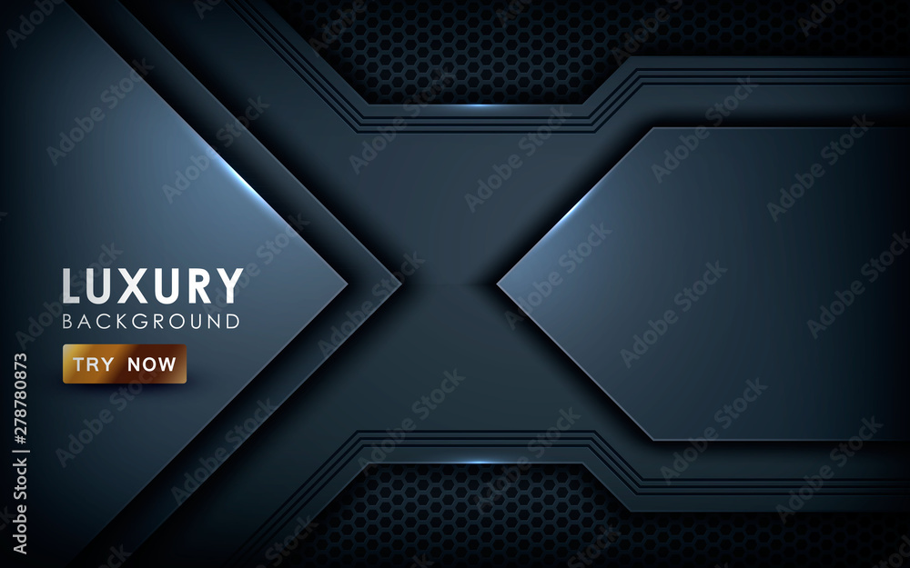 Poster black overlap background vector. realistic overlap layer on hexagon pattern background. vector illus