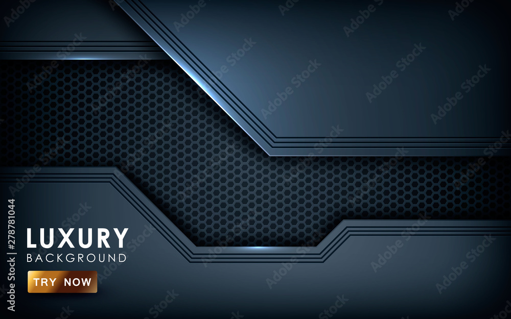 Poster black overlap background vector. realistic overlap layer on hexagon pattern background. vector illus