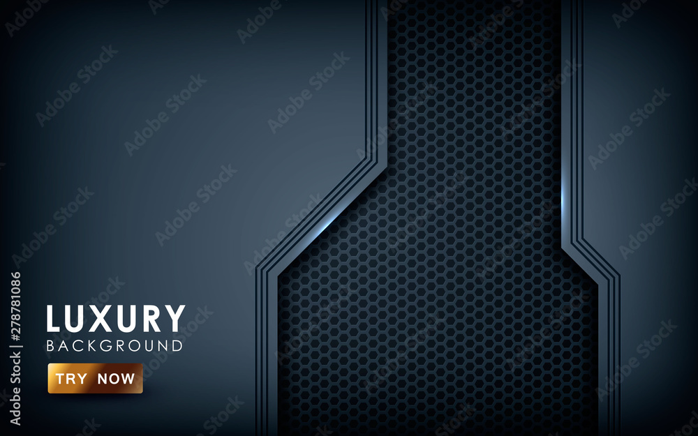 Poster black overlap background vector. realistic overlap layer on hexagon pattern background. vector illus