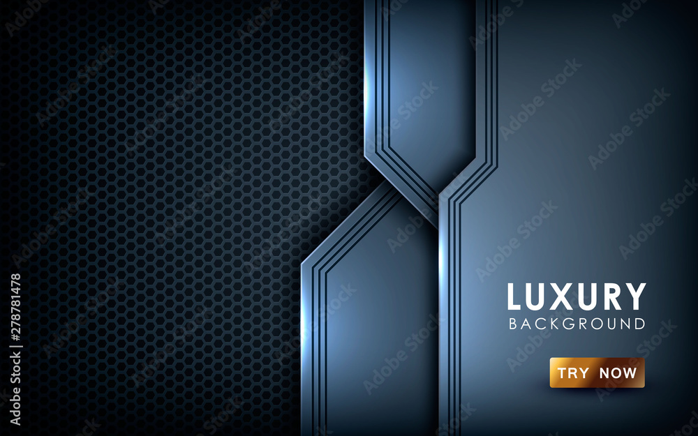 Poster black overlap background vector. realistic overlap layer on hexagon pattern background. vector illus