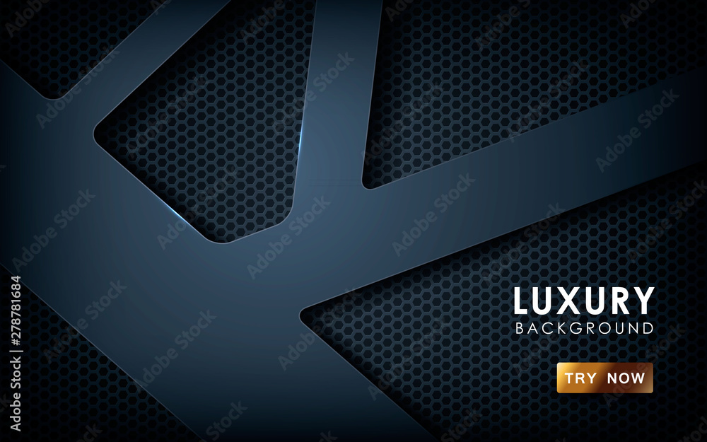 Poster black overlap background vector. realistic overlap layer on hexagon pattern background. vector illus