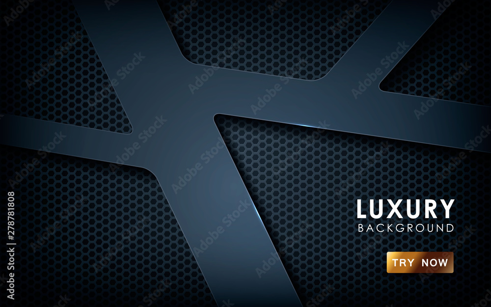 Poster black overlap background vector. realistic overlap layer on hexagon pattern background. vector illus