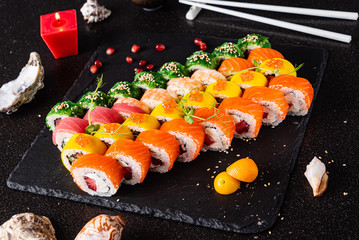 sushi set on the black background