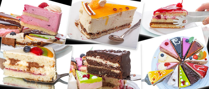 Various pieces of cake in the photo