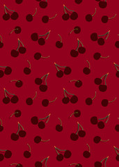 Schaduw van kersenvruchten naadloos patroon op rode achtergrond, rood fruit bessenpatroon. Vector illustratie.