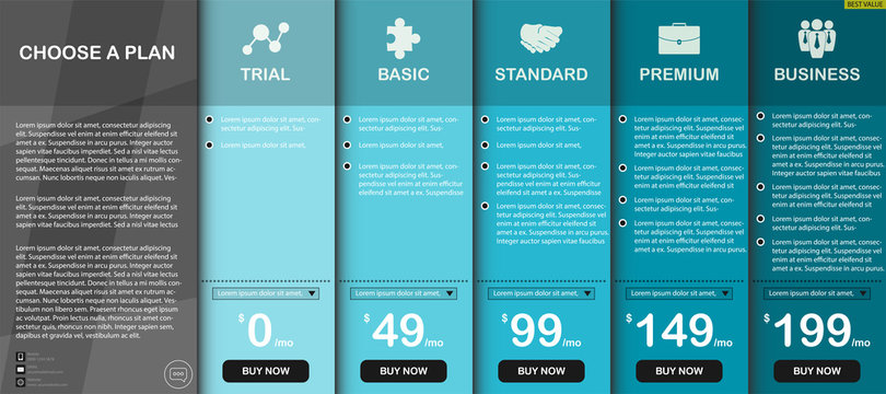 Price Comparison Modern Table Vector And Illustration For Five Products, Design For Business Or Finance, Use For Template, Layout, Website, Interface, Commercial, Service And Other.