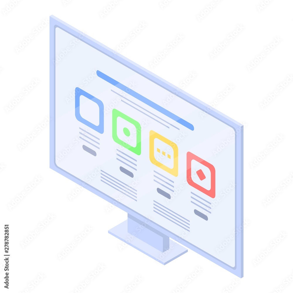 Poster computer monitor web surfing icon. isometric of computer monitor web surfing vector icon for web des