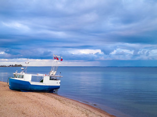 Fishing boat on Baltic Sea coast.