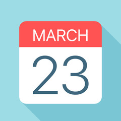 March 23 - Calendar Icon. Vector illustration of one day of month