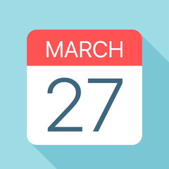 March 27 - Calendar Icon. Vector illustration of one day of month