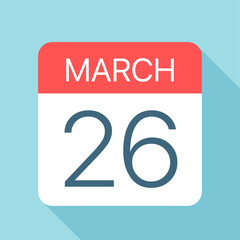 March 26 - Calendar Icon. Vector illustration of one day of month