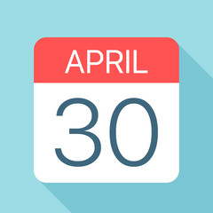 April 30 - Calendar Icon. Vector illustration of one day of month