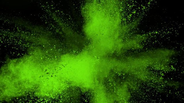 Super Slowmotion Shot of Green Powder Explosion at 1000fps.