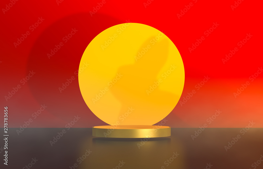 Poster abstract cylinder box backdrop with full moon background. 3d render. mid autumn background.