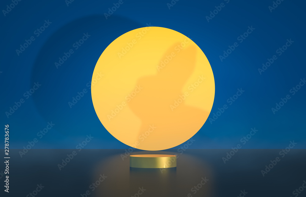 Poster abstract cylinder box backdrop with full moon background. 3d render. mid autumn background.