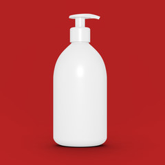 White plastic bottle with dispenser for cosmetic - mockup. 3d illustration