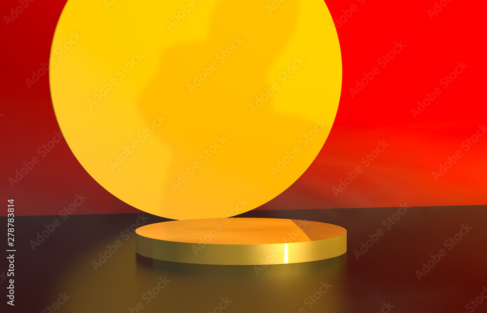 Poster Abstract cylinder box backdrop with full moon background. 3d render. Mid autumn background.