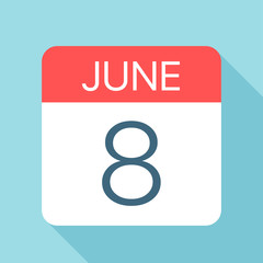 June 8 - Calendar Icon. Vector illustration of one day of month