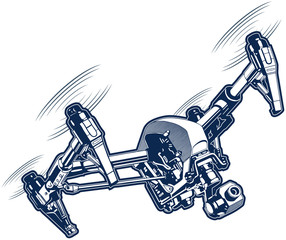Vector realistic drone image with the action camera, drone in flight.