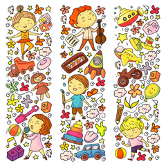 Fototapeta na wymiar Painted by hand style pattern on the theme of childhood. Vector illustration for children design.