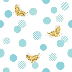Poster Glitter confetti butterflies and polka dots seamless pattern. © cutelittlethings