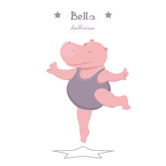 Fototapeta premium Graceful little hippo ballerina dancing on a white background