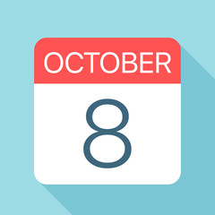 October 8 - Calendar Icon. Vector illustration of one day of month