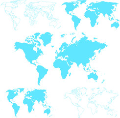 set of world maps on white background