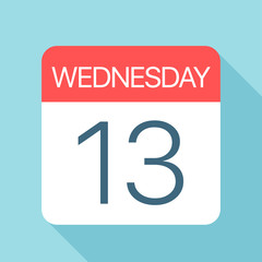 Wednesday 13 - Calendar Icon. Vector illustration of week day paper leaf. Calendar Template