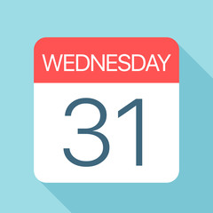 Wednesday 31 - Calendar Icon. Vector illustration of week day paper leaf. Calendar Template