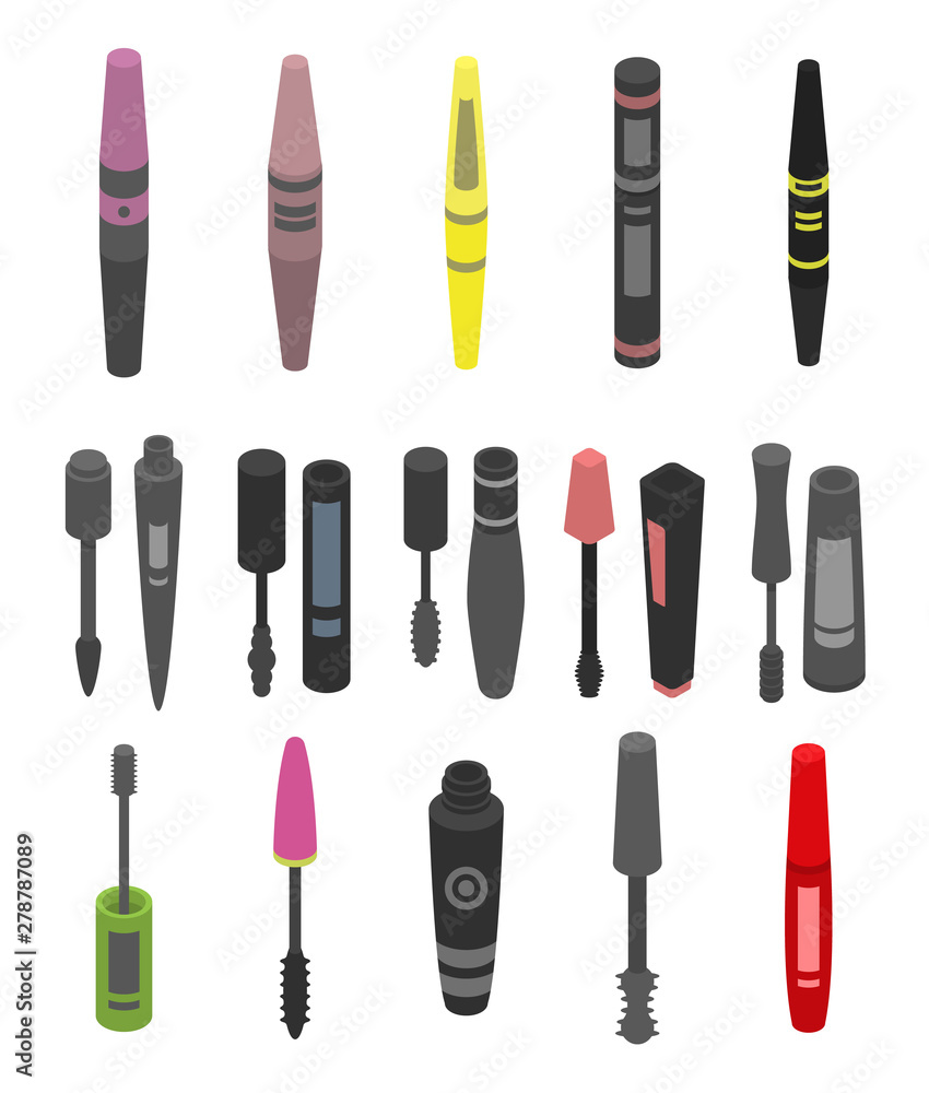 Poster mascara icons set. isometric set of mascara vector icons for web design isolated on white background