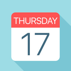 Thursday 17 - Calendar Icon. Vector illustration of week day paper leaf. Calendar Template