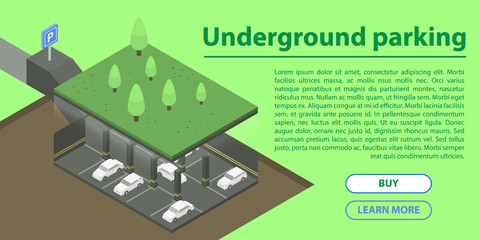 Underground parking concept banner. Isometric illustration of underground parking vector concept banner for web design