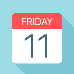 Friday 11 - Calendar Icon. Vector illustration of week day paper leaf. Calendar Template