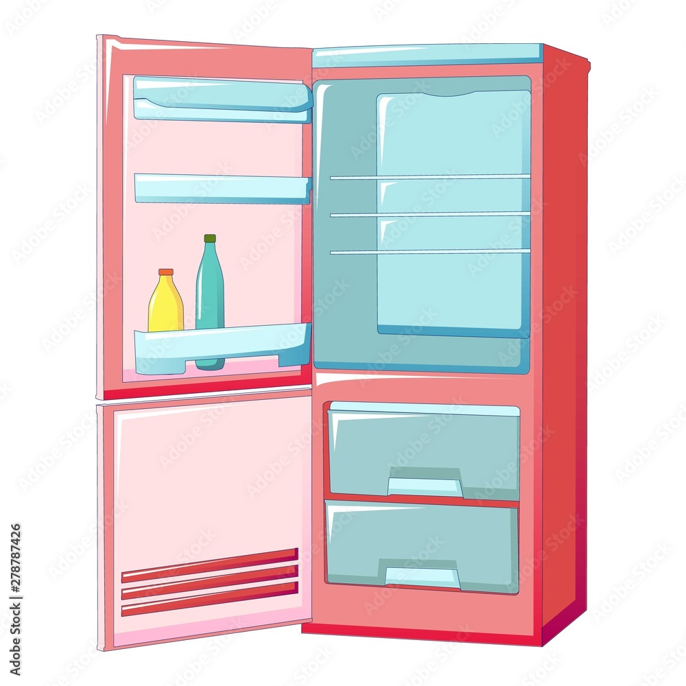 Poster open refrigerator icon. cartoon of open refrigerator vector icon for web design isolated on white ba