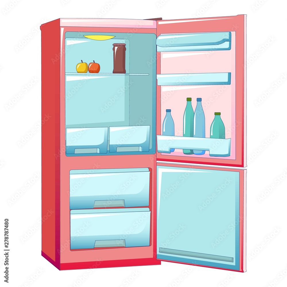 Poster half empty fridge icon. cartoon of helf empty fridge vector icon for web design isolated on white ba