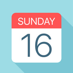 Sunday 16 - Calendar Icon. Vector illustration of week day paper leaf. Calendar Template
