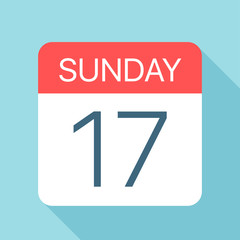 Sunday 17 - Calendar Icon. Vector illustration of week day paper leaf. Calendar Template