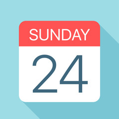 Sunday 24 - Calendar Icon. Vector illustration of week day paper leaf. Calendar Template
