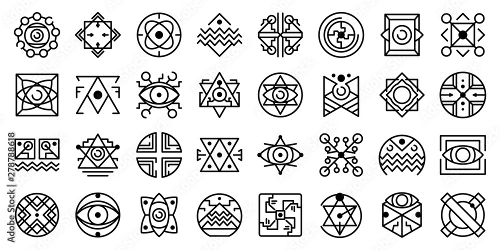 Aufkleber alchemy icons set. outline set of alchemy vector icons for web design isolated on white background