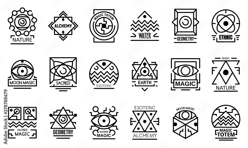 Aufkleber geometric alchemy icons set. outline set of geometric alchemy vector icons for web design isolated o