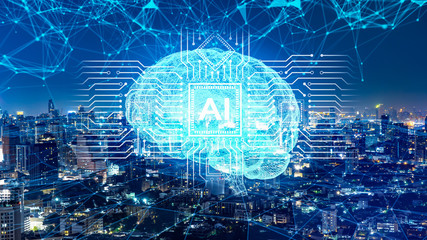AI(Artificial Intelligence) and IoT (Internet of Things) concept.Smart city and communication...