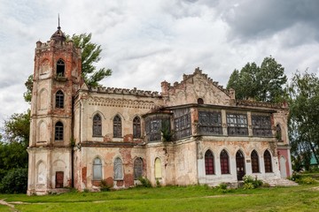 Fototapeta premium Neo-Gothic library 19th century in the estate Avchurino (Poltoratskiy) near Kaluga, eastern facade. Ferzikovsky District, Kaluzhskiy region, Russia - July 2019