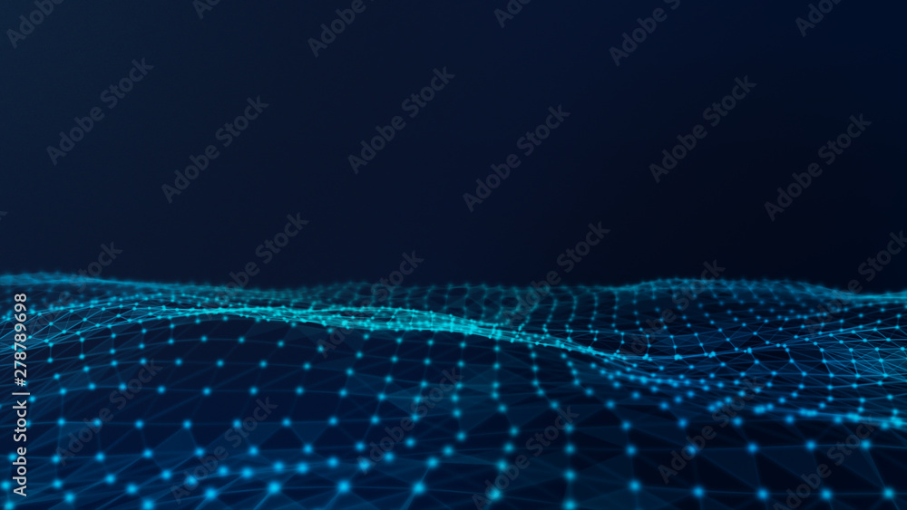 Poster illustration of particle wave movement futuristic computer digital.abstract 3d rendering of technolo